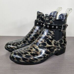 Halogen Leopard Print Studded Chelsea Rain Boots, Womens Size 8 M